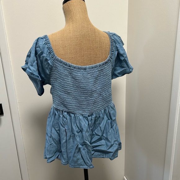 Blue Ruched Peplum Top - Picture 2 of 2